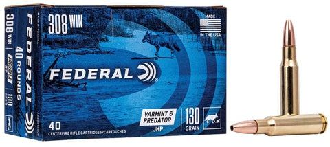 Federal Varmint Ammunition 308 Winchester 130 Grain Jacketed Hollow Point (40pk)