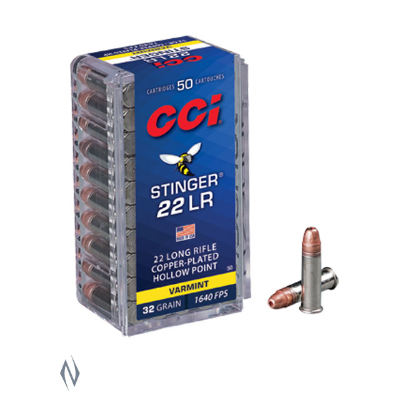 CCI Stinger Ammunition 22 Long Rifle (22LR) 32 Grain Plated Lead Hollow Point (HP) (50pk)