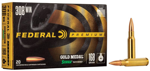 Federal Gold Medal Ammunition 308 Winchester 168 Grain Sierra MatchKing Hollow Point Boat Tail (20pk)