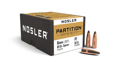 Nosler Partition Bullets 243 Caliber, 6mm (243 Diameter) 85 Grain Spitzer (50pk)