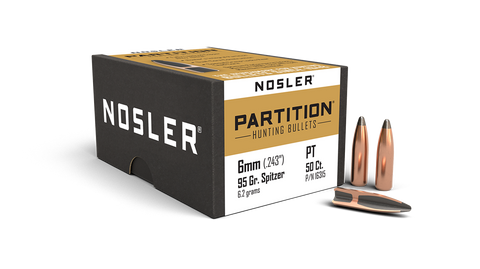 Nosler Partition Bullets 243 Caliber, 6mm (243 Diameter) 95 Grain Spitzer (50pk)