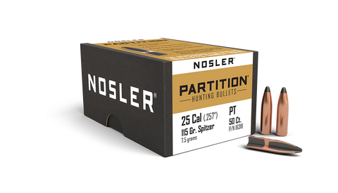 Nosler Partition Bullets 25 Caliber (257 Diameter) 115 Grain Spitzer (50pk)