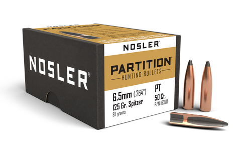 Nosler Partition Bullets 264 Caliber, 6.5mm (264 Diameter) 125 Grain Spitzer (50pk)