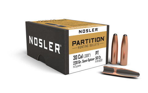 Nosler Partition Bullets 30 Caliber (308 Diameter) 220 Grain Semi-Spitzer (50pk)