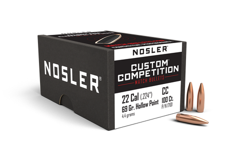 Nosler Custom Competition Bullets 22 Caliber (224 Diameter) 69 Grain Hollow Point Boat Tail (100Pk)