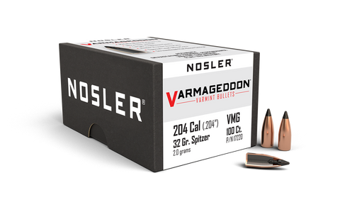 Nosler Varmageddon Bullets 20 Caliber (.204 Diameter) 32 Grain Tipped Flat Base (100Pk)