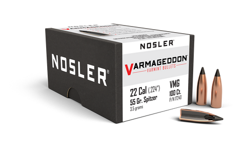 Nosler Varmageddon Bullets 22 Caliber (224 Diameter) 55 Grain Tipped Flat Base (100Pk)