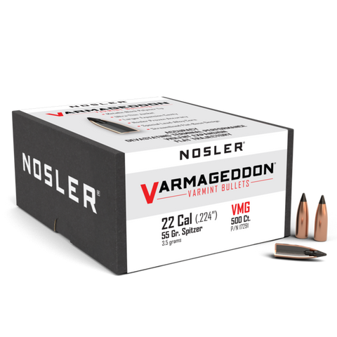 Nosler Varmageddon Bullets 22 Caliber (224 Diameter) 55 Grain Tipped Flat Base (500Pk)