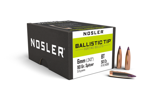 Nosler Ballistic Tip Hunting Bullets 243 Caliber, 6mm (243 Diameter) 90 Grain Spitzer Boat Tail (50pk)