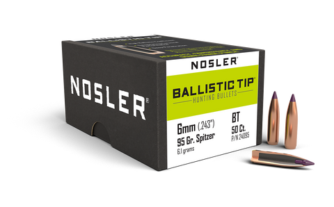 Nosler Ballistic Tip Hunting Bullets 243 Caliber, 6mm (243 Diameter) 95 Grain Spitzer (50pk)