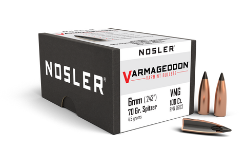 Nosler Varmageddon Bullets 6mm (243 Diameter) 70 Grain Tip  (100Pk)