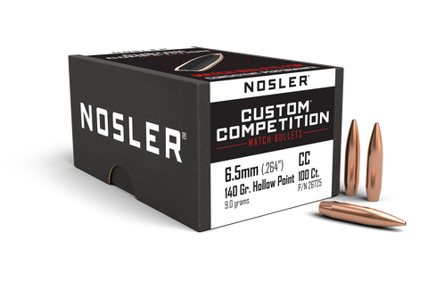 Nosler Custom Competition Bullets 264 Caliber, 6.5mm (264 Diameter) 140 Grain Jacketed Hollow Point Boat Tail (100Pk)