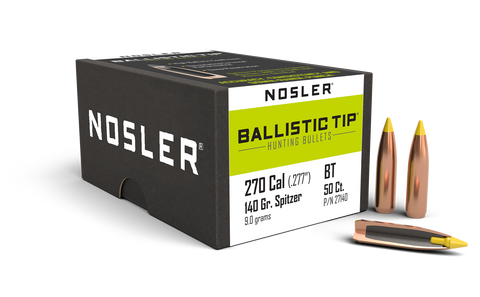 Nosler Ballistic Tip Hunting Bullets 270 Caliber (277 Diameter) 140 Grain Spitzer (50pk)