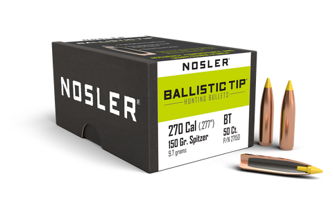 Nosler Ballistic Tip Hunting Bullets 270 Caliber (277 Diameter) 150 Grain Spitzer (50pk)