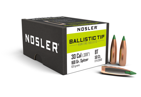 Nosler Ballistic Tip Hunting Bullets 30 Caliber (308 Diameter) 168 Grain Spitzer (50pk)