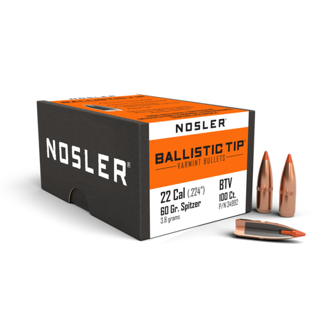 Nosler Ballistic Tip Varmint Bullets 22 Caliber (224 Diameter) 60 Grain Spitzer Boat Tail (100pk)