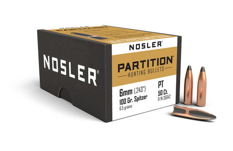 Nosler Partition Bullets 243 Caliber, 6mm (243 Diameter) 100 Grain Spitzer (50pk)