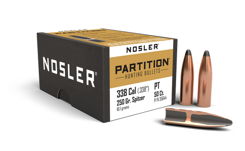 Nosler Partition Bullets 338 Caliber (338 Diameter) 250 Grain Spitzer (50pk)