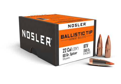 Nosler Ballistic Tip Varmint Bullets 22 Caliber (224 Diameter) 60 Grain Spitzer Boat Tail (250pk)