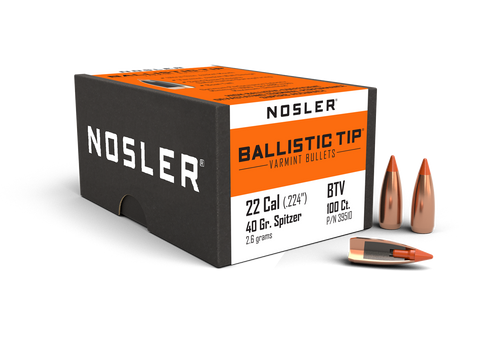 Nosler Ballistic Tip Varmint Bullets 22 Caliber (224 Diameter) 40 Grain Spitzer Boat Tail (100pk)