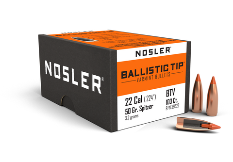 Nosler Ballistic Tip Varmint Bullets 22 Caliber (224 Diameter) 50 Grain Spitzer Boat Tail (100pk)