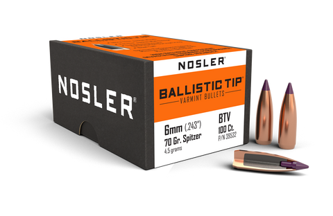 Nosler Ballistic Tip Varmint Bullets 243 Caliber and 6mm (243 Diameter) 70 Grain Spitzer Boat Tail (100pk)