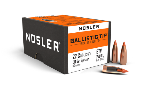 Nosler Ballistic Tip Varmint Bullets 22 Caliber (224 Diameter) 50 Grain Spitzer Boat Tail (250pk)