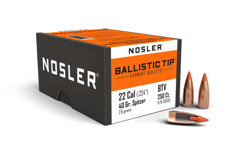 Nosler Ballistic Tip Varmint Bullets 22 Caliber (224 Diameter) 40 Grain Spitzer Boat Tail (250pk)