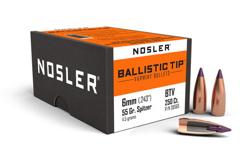 Nosler Ballistic Tip Varmint Bullets 243 Caliber and 6mm (243 Diameter) 55 Grain Spitzer Boat Tail (250pk)