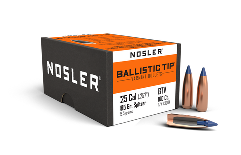 Nosler Ballistic Tip Varmint Bullets 25 Caliber (257 Diameter) 85 Grain Spitzer Boat Tail (100pk)