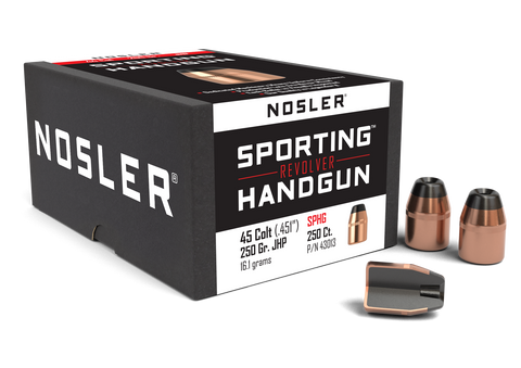 Nosler Sporting Handgun  45 Colt (Long Colt) (451 Diameter) 250 Grain Jacketed Hollow Point (100Pk)