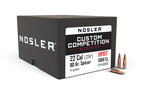 Nosler Custom Competition Bullets 22 Caliber (224 Diameter) 80 Grain Hollow Point Boat Tail (1000Pk)