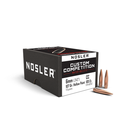 Nosler Custom Competition Bullets 243 Caliber, 6mm (243 Diameter) 107 Grain Hollow Point Boat Tail (100Pk)