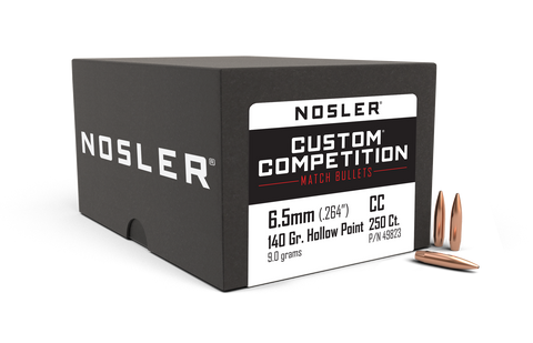 Nosler Custom Competition Bullets 264 Caliber, 6.5mm (264 Diameter) 140 Grain Jacketed Hollow Point Boat Tail (250Pk)