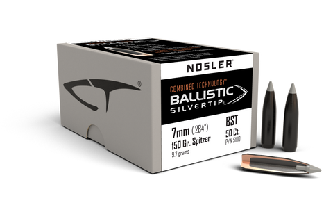 Nosler Combined Technology Ballistic Silvertip Hunting Bullets 7mm (284 Diameter) 150 Grain Boat Tail (50pk)