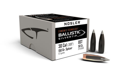 Nosler Combined Technology Ballistic Silvertip Hunting Bullets 30 Caliber (308 Diameter) 150 Grain Boat Tail  (50pk)