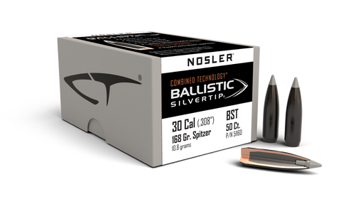 Nosler Combined Technology Ballistic Silvertip Hunting Bullets 30 Caliber (308 Diameter) 168 Grain Boat Tail  (50pk)