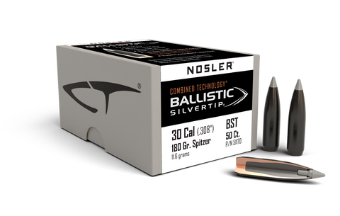 Nosler Combined Technology Ballistic Silvertip Hunting Bullets 30 Caliber (308 Diameter) 180 Grain Boat Tail  (50pk)