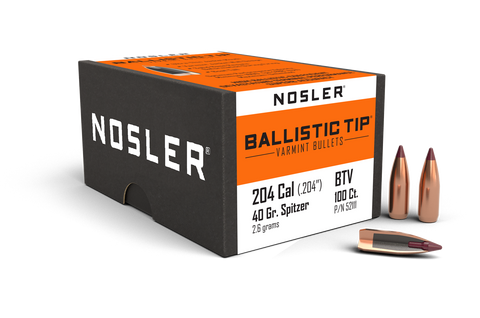 Nosler Ballistic Tip Varmint Bullets 20 Caliber (204 Diameter) 40 Grain Spitzer Boat Tail (100pk)