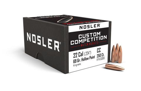 Nosler Custom Competition Bullets 22 Caliber (224 Diameter) 69 Grain Hollow Point Boat Tail (250Pk)