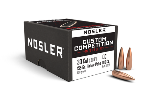 Nosler Custom Competition Bullets 30 Caliber (308 Diameter) 155 Grain Hollow Point Boat Tail (100pk)