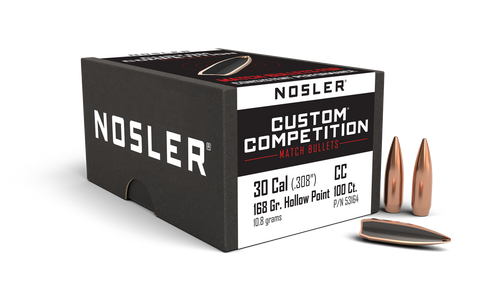 Nosler Custom Competition Bullets 30 Caliber (308 Diameter) 168 Grain Hollow Point Boat Tail (100pk)