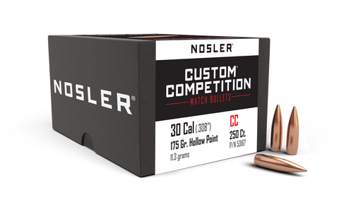 Nosler Custom Competition Bullets 30 Caliber (308 Diameter) 175 Grain Hollow Point Boat Tail (250pk)