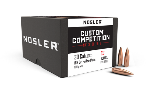 Nosler Custom Competition Bullets 30 Caliber (308 Diameter) 168 Grain Hollow Point Boat Tail (250Pk)