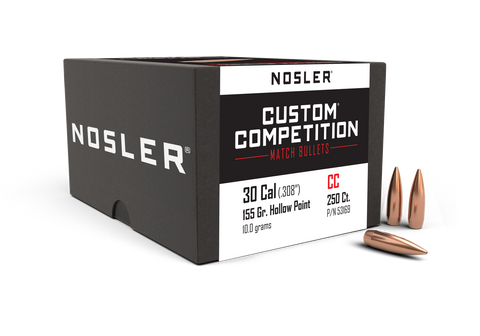 Nosler Custom Competition Bullets 30 Caliber (308 Diameter) 155 Grain Hollow Point Boat Tail (250pk)