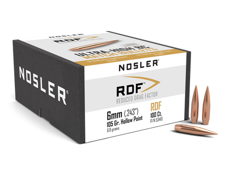 Nosler RDF Bullets 6mm (243 Diameter) 105 Grain Hollow Point Boat Tail (100pk)