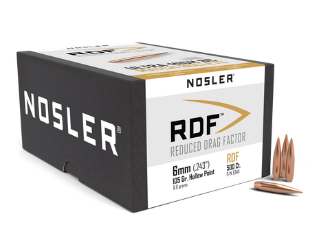 Nosler RDF Bullets 6mm (243 Diameter) 105 Grain Hollow Point Boat Tail (500pk)