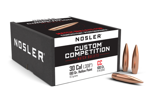 Nosler Custom Competition Bullets 30 Caliber (308 Diameter) 190 Grain Hollow Point Boat Tail (100pk)