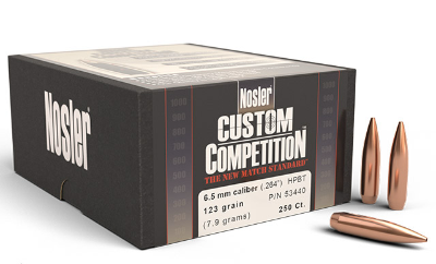 Nosler Custom Competition Bullets 264 Caliber, 6.5mm (264 Diameter) 123 Grain Hollow Point Boat Tail (250pk)