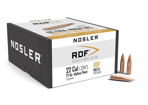 Nosler RDF Bullets 22 Caliber 77 Grain Hollow Point Boat Tail (100pk)